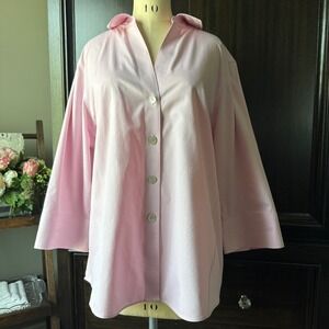 Foxcroft NYC Pink Non-Iron Button Down Shirt 3/4 Sleeve Blouse Womens 20W